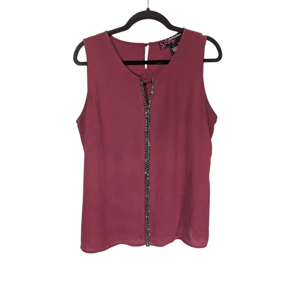Peck & Peck Burgandy  Sleeveless Career with Embellished Detailing Blouse Women’